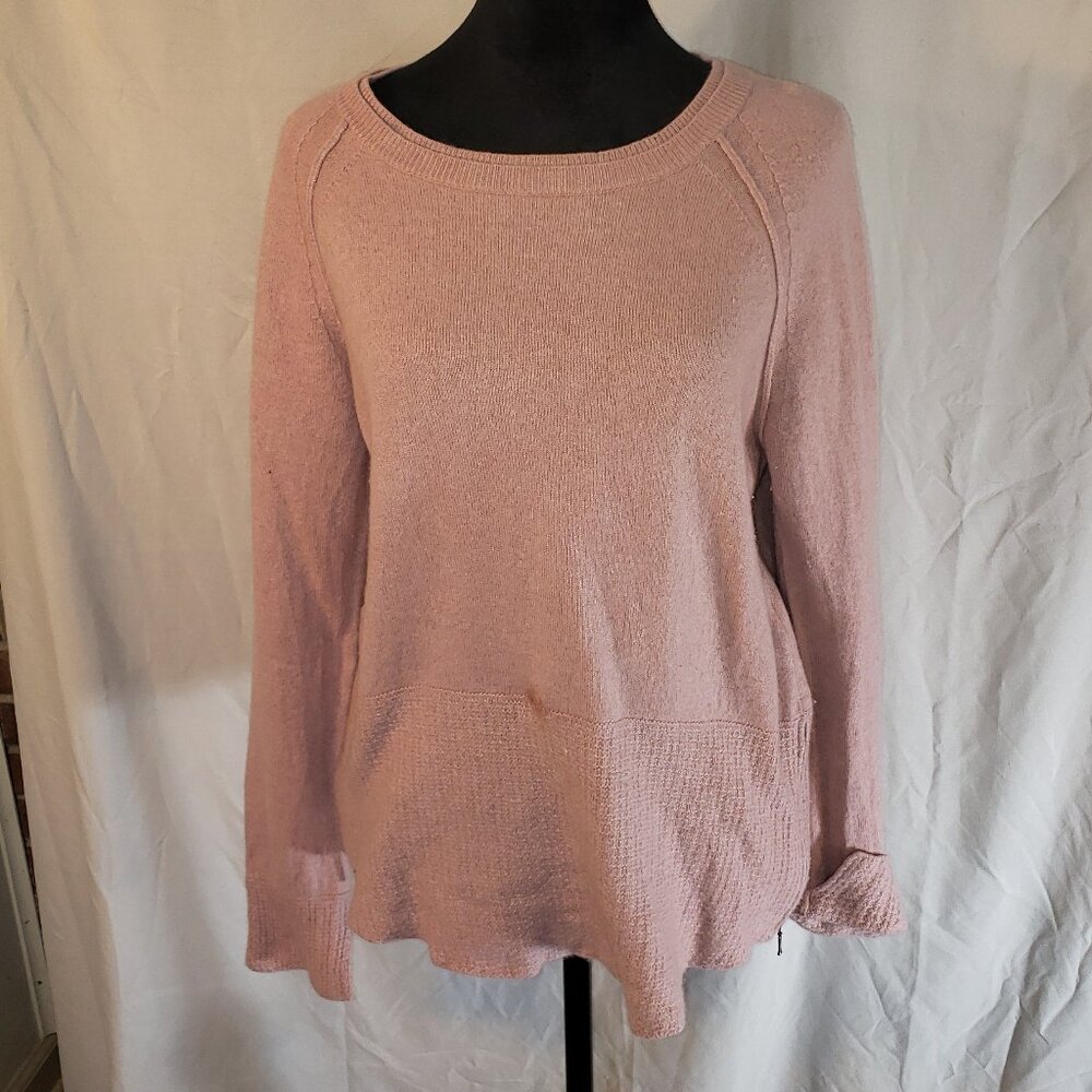 St. Tropez Pale Pink Cashmere Sweater with Zippered Flared Hem, Size L
